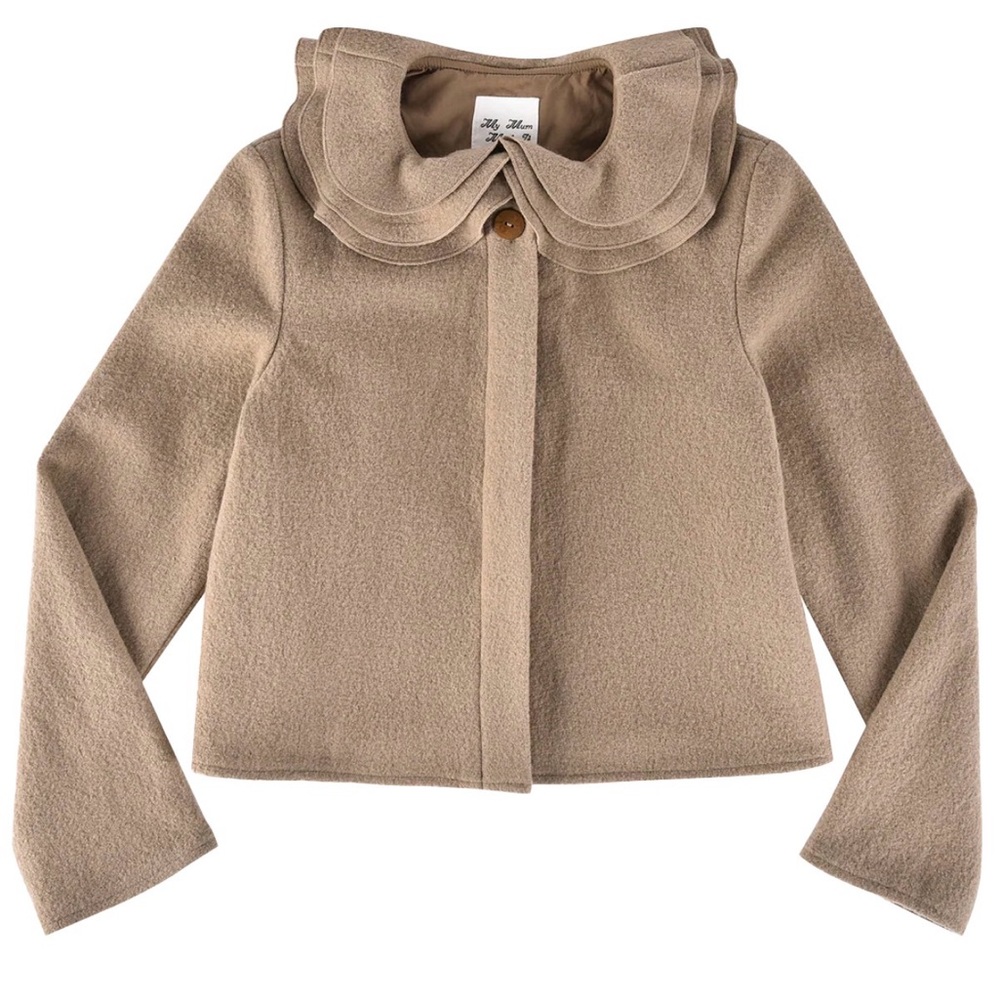 WOOL FRILL NECK JACKET - FAWN